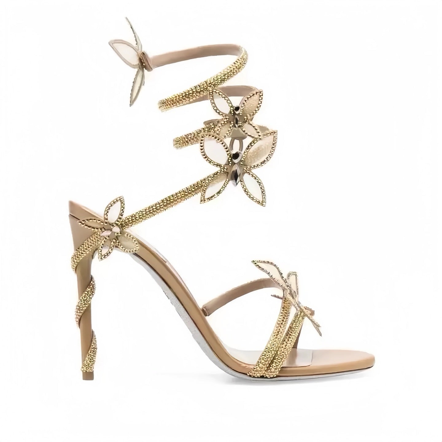 Flower Diamond Snake-Wrapped High Heels