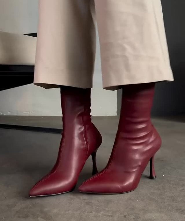Burgundy Cowhide Heeled Boots