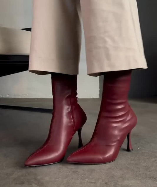 Burgundy Cowhide Heeled Boots