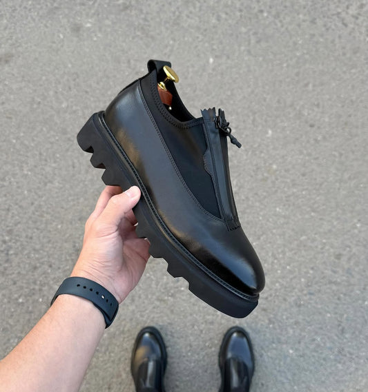 Cowhide Zipper Platform Shoes