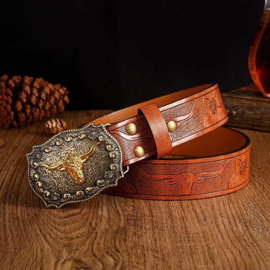 Vintage Carved Cowhide Belt